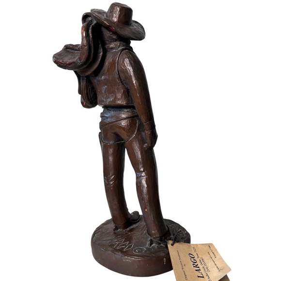 Vintage Largo Sculpture High Plain Drifter Cowboy with‎ Saddle on Shoulder 13" - Picture 8 of 12